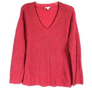 J Jill Women's Coral Long Sleeve V-neck Knit Sweater A-Line  Pullover Medium